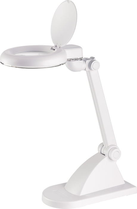 ALCO LED-Lupenleuchte Glaslinse 88,9 mm (3,5″) Standfuß weiß mit Abdeckung, runder Kopf