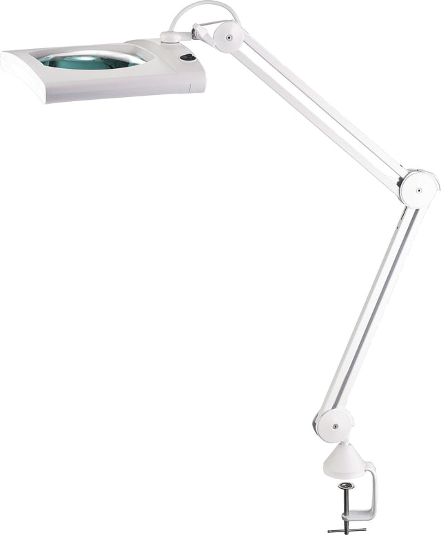 ALCO LED-Lupenleuchte Glaslinse 190,5 mm (7,5") mit Tischklemme, weiß, eckiger Kopf