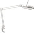 Jakob Maul LED-Lupenleuchte Glaslinse 127 mm 5 Zoll mit Tischklemme, weiß, runder Kopf