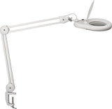 Jakob Maul LED-Lupenleuchte Glaslinse 127 mm 5 Zoll mit Tischklemme, weiß, runder Kopf