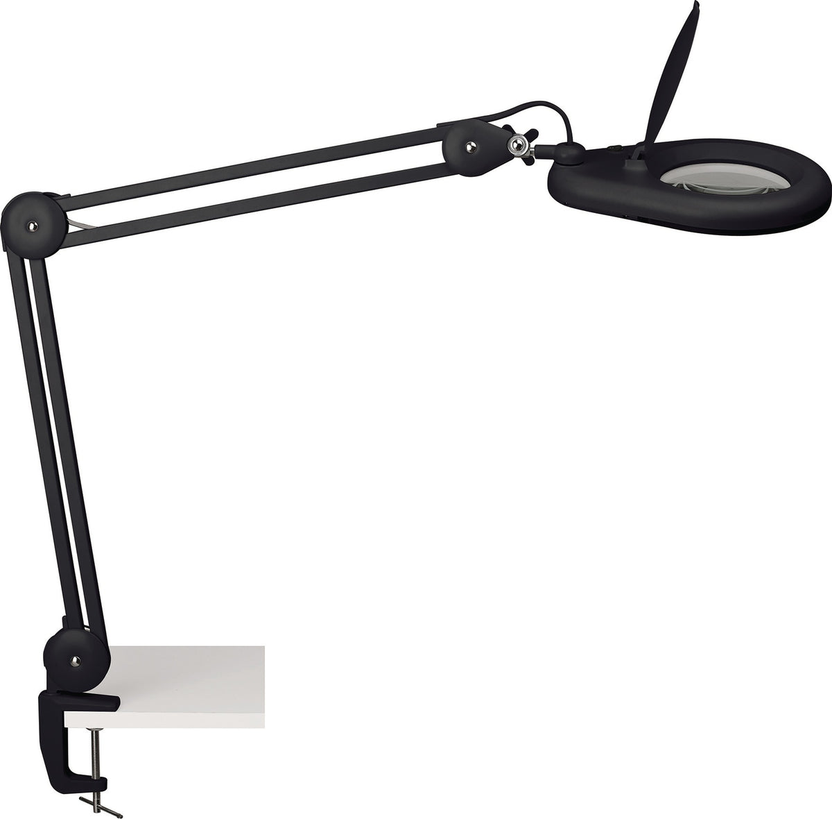 Jakob Maul LED-Lupenleuchte Glaslinse 127 mm 5 Zoll mit Tischklemme, weiß, runder Kopf