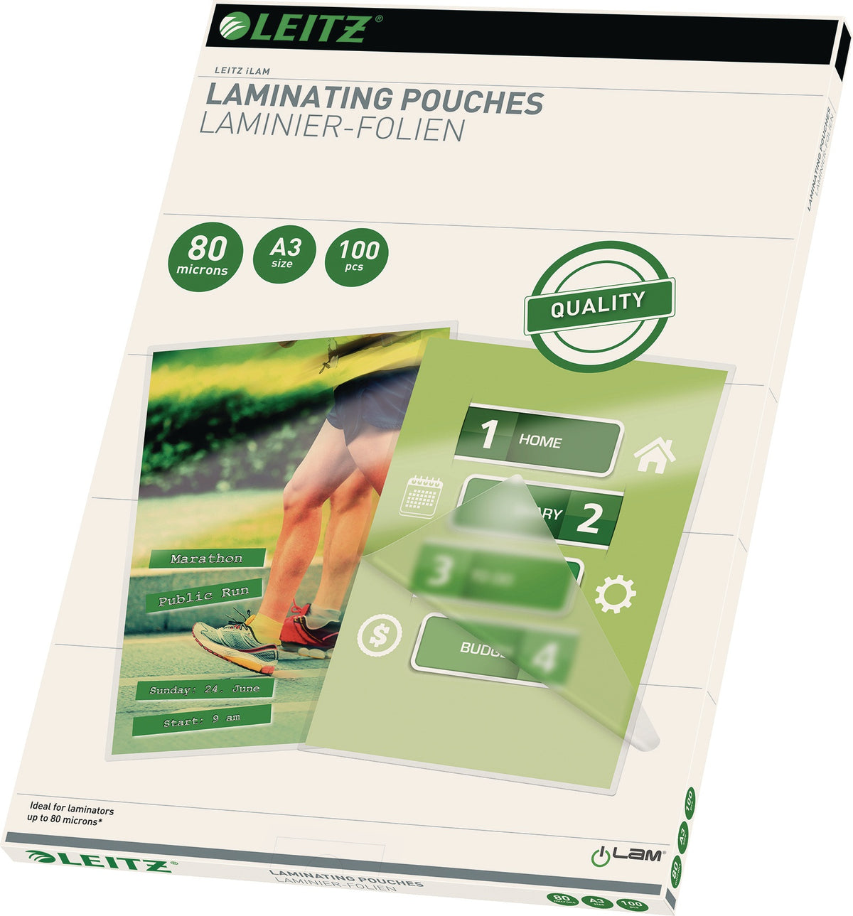 LEITZ Folientasche DIN A3, 125 µm, 100 Stück – Laminierfolien für Laminiergeräte