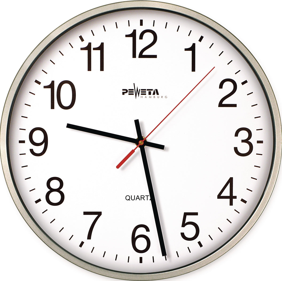 PEWETA Wanduhr Quarzuhr Ø250mm weiß – geräuschloses Uhrwerk, arabische Zahlen, 1,5V
