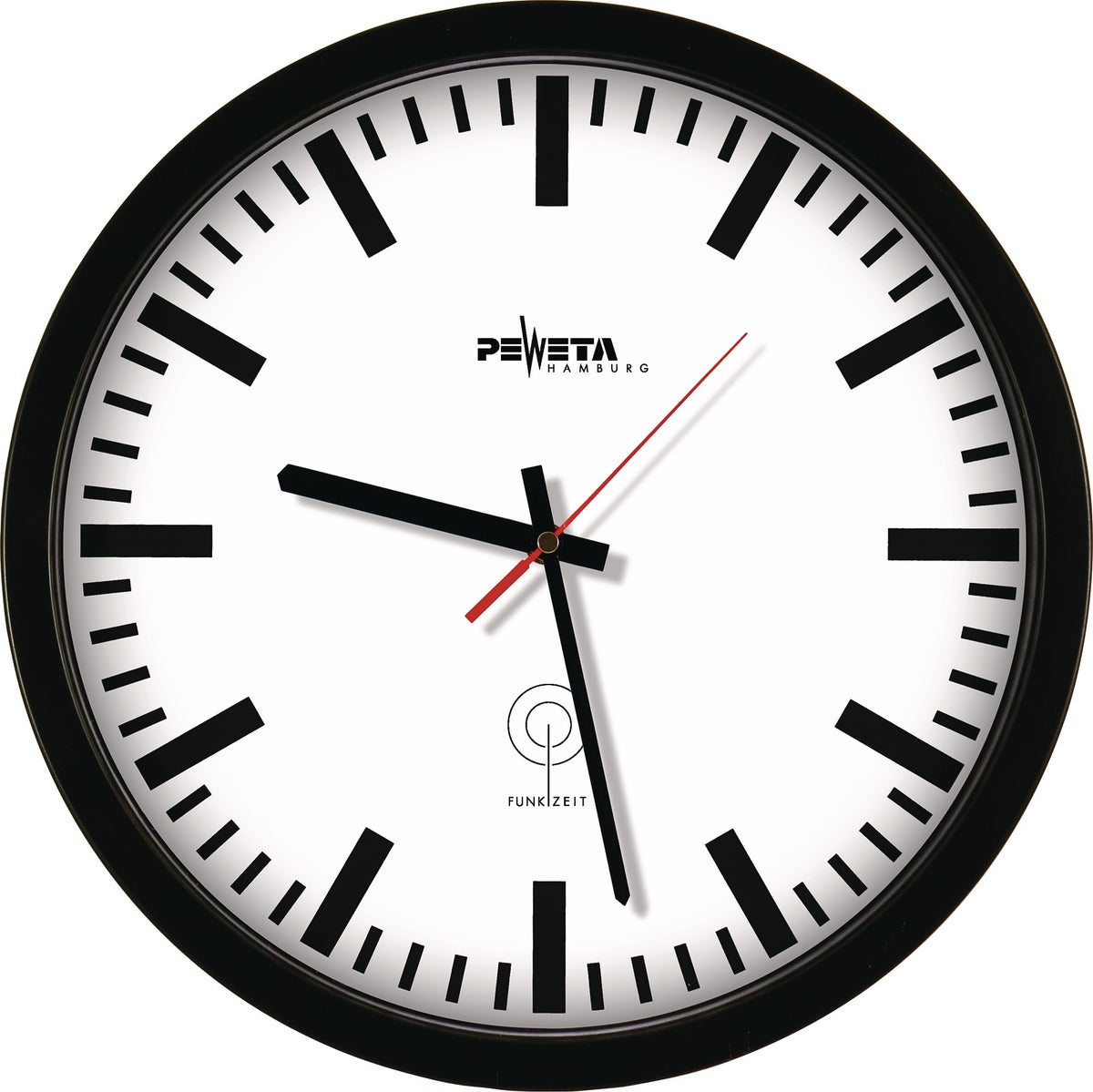 PEWETA Funkuhr Ku.schwarz D.350mm 1,5V Balkenziffern – Geräuschlos, Kein Ticken