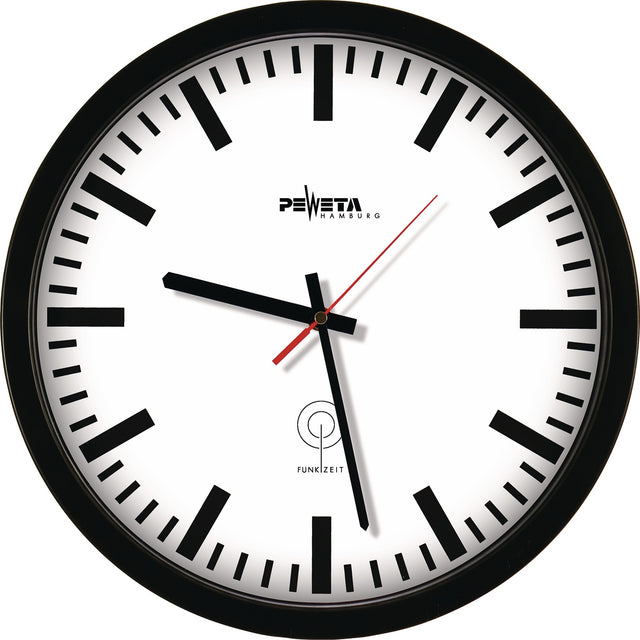 PEWETA Funkuhr Ku.schwarz D.350mm 1,5V Balkenziffern – Geräuschlos, Kein Ticken