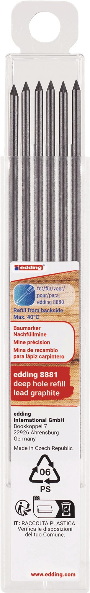 Ersatzmine edding 8881 – 6x Nachfüllmine für Baumarker, graphit