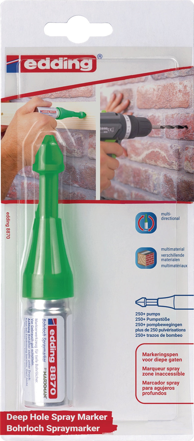 EDDING Bohrloch-Spraymarker 8870 neongrün – Kreidespray mit Düse für Markierungen bis 50 mm Tiefe