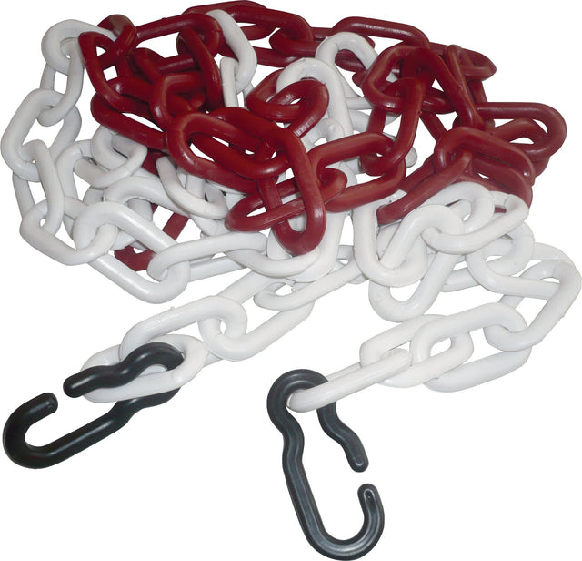 TEMKA Absperrkette Polypropylencarbonat rot/weiß 9 mm Länge 3 m mit 2 Universalhaken