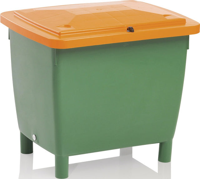 CRAEMER Streugutbehälter 210 l HD-PE grün/orange – frostbeständig, mit Deckel und Rückfallsicherung