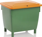 CRAEMER Streugutbehälter 210 l HD-PE grün/orange – frostbeständig, mit Deckel und Rückfallsicherung