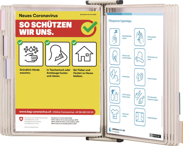 TARIFOLD Wandhalter mit 10 Sichttafeln DIN A4, weiß lackiert, inkl. Zubehör