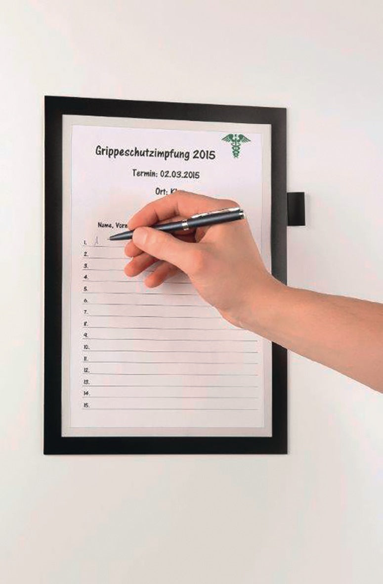 DURABLE Magnetrahmen DIN A4 schwarz selbstklebend, Front offen – Magnetische Vorderseite für schnellen Informationswechsel