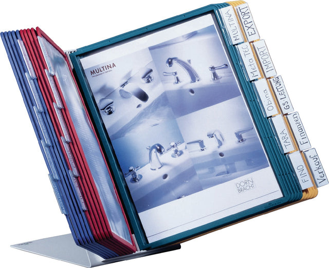 DURABLE Tischständer Stahlblech lichtgrau RAL 7035 mit 20 Sichttafeln DIN A4 und Profilrahmen