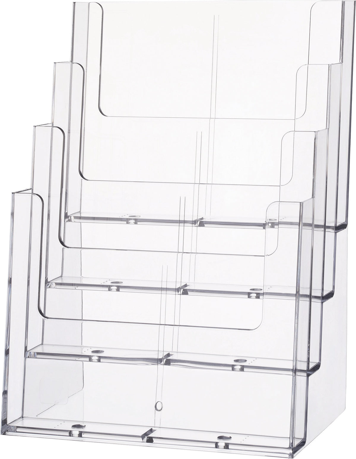 HELIT Tischprospekthalter 4 x DIN A4 hoch, freistehend, Kunststoff transparent – glasklar