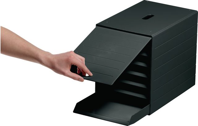 DURABLE Schubladenbox 7 Schubladen mit versenkbarer Frontklappe, anthrazit, H322xB250xT365 mm