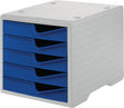STYRO Ablagebox aus Polystyrol mit 5 Schubladen für DIN A4 – grau/blau, stapelbar