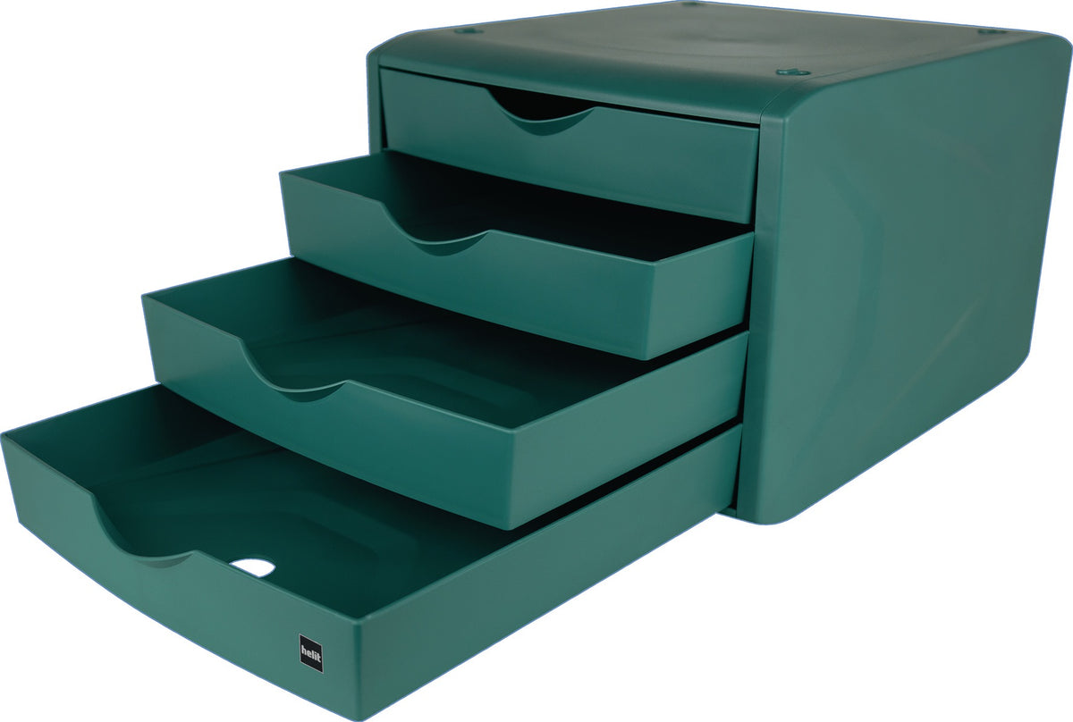 HELIT Schubladenbox mit Auszugssperre, 4 Schubladen, blau, DIN A4, H215xB265xT332mm