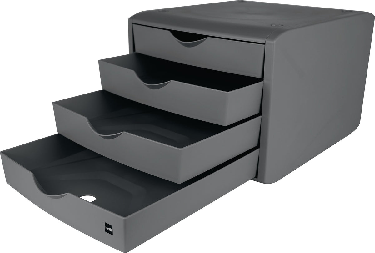 HELIT Schubladenbox mit Auszugssperre, 4 Schubladen, blau, DIN A4, H215xB265xT332mm