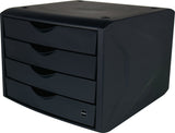 HELIT Schubladenbox mit Auszugssperre, 4 Schubladen, blau, DIN A4, H215xB265xT332mm