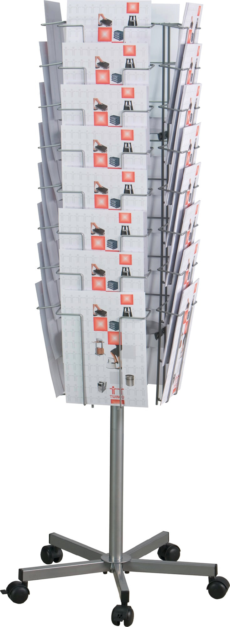 Twinco Solution Prospektständer Ø 510 mm H 1475 mm silber 32 Fächer DIN A4