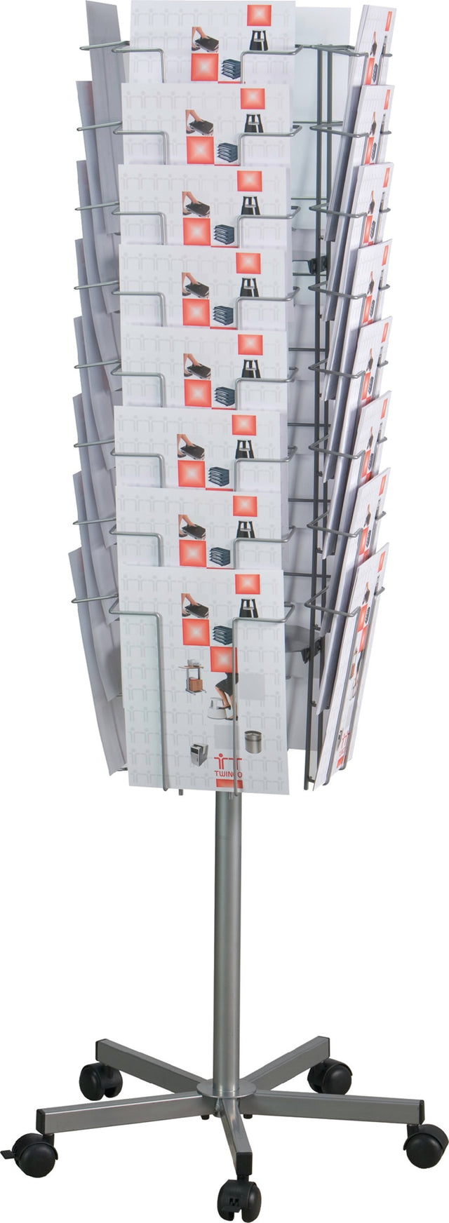 Twinco Solution Prospektständer Ø 510 mm H 1475 mm silber 32 Fächer DIN A4