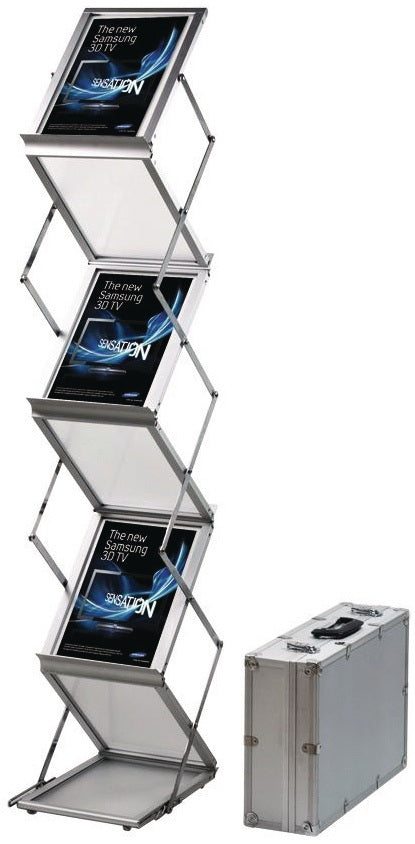 Twinco Prospektständer Aluminium silber 6 Fächer A4 mit Transportkoffer H1450xB270xT360mm