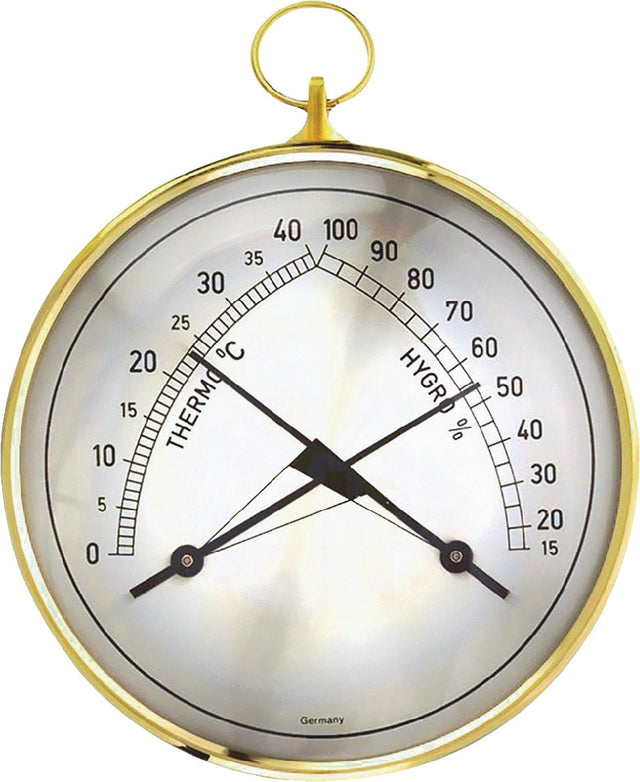 TFA Thermo-Hygrometer mit Messingring, 0-40°C, 15-99% Luftfeuchte, Ø100mm, 5er-Pack