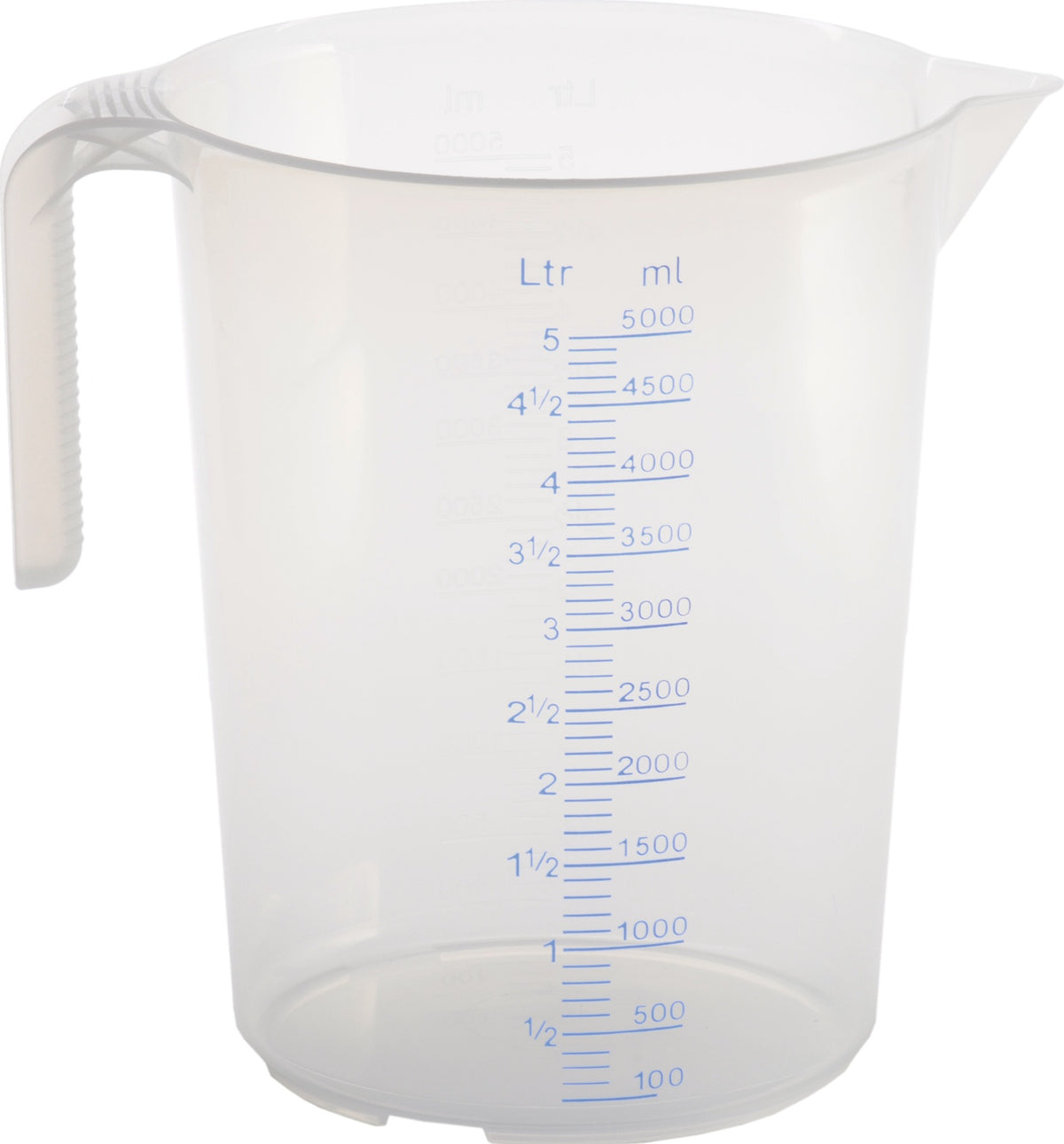 HÜNERSDORFF Messkanne 1000 ml aus Polypropylen, transparent, mit offenem Griff und blauer Skala