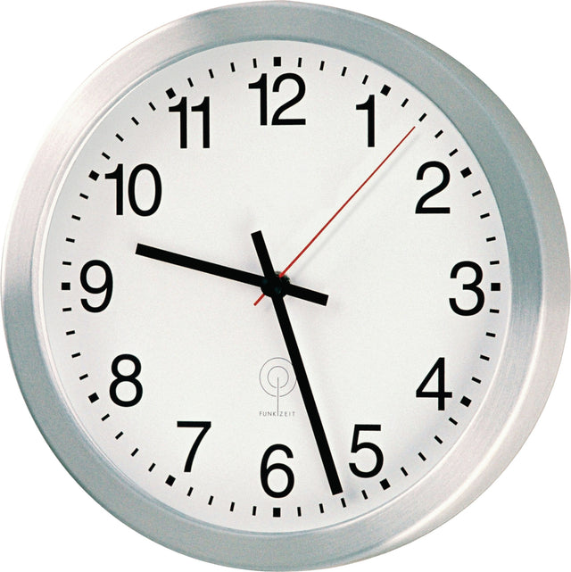 Peweta Wanduhr Funkuhr Aluminium mattsilber Ø 200 mm mit Zahlen