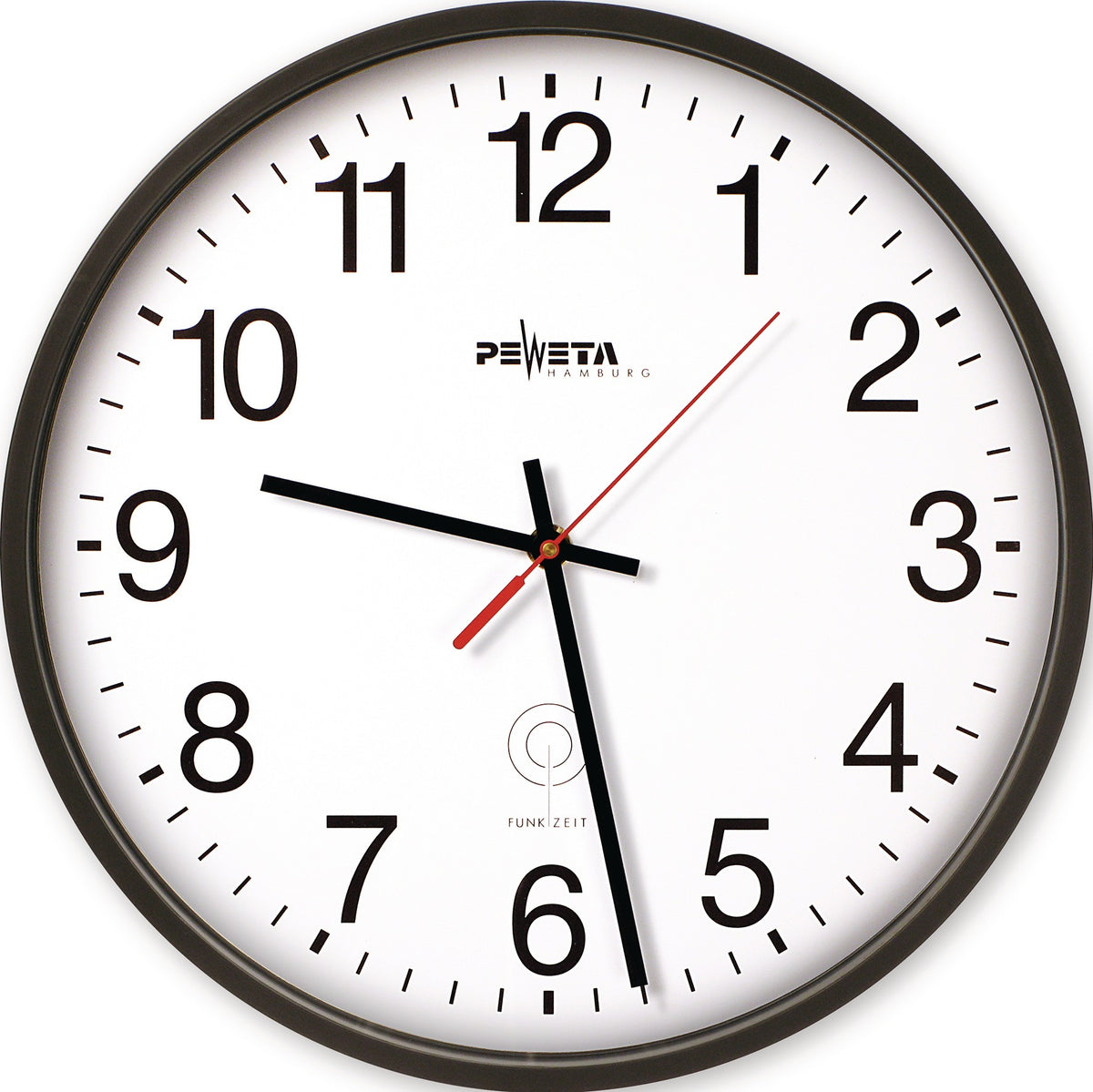 Peweta Funkuhr Ku.weiß D.250mm 1,5V Zahlen – Automatische Zeiteinstellung
