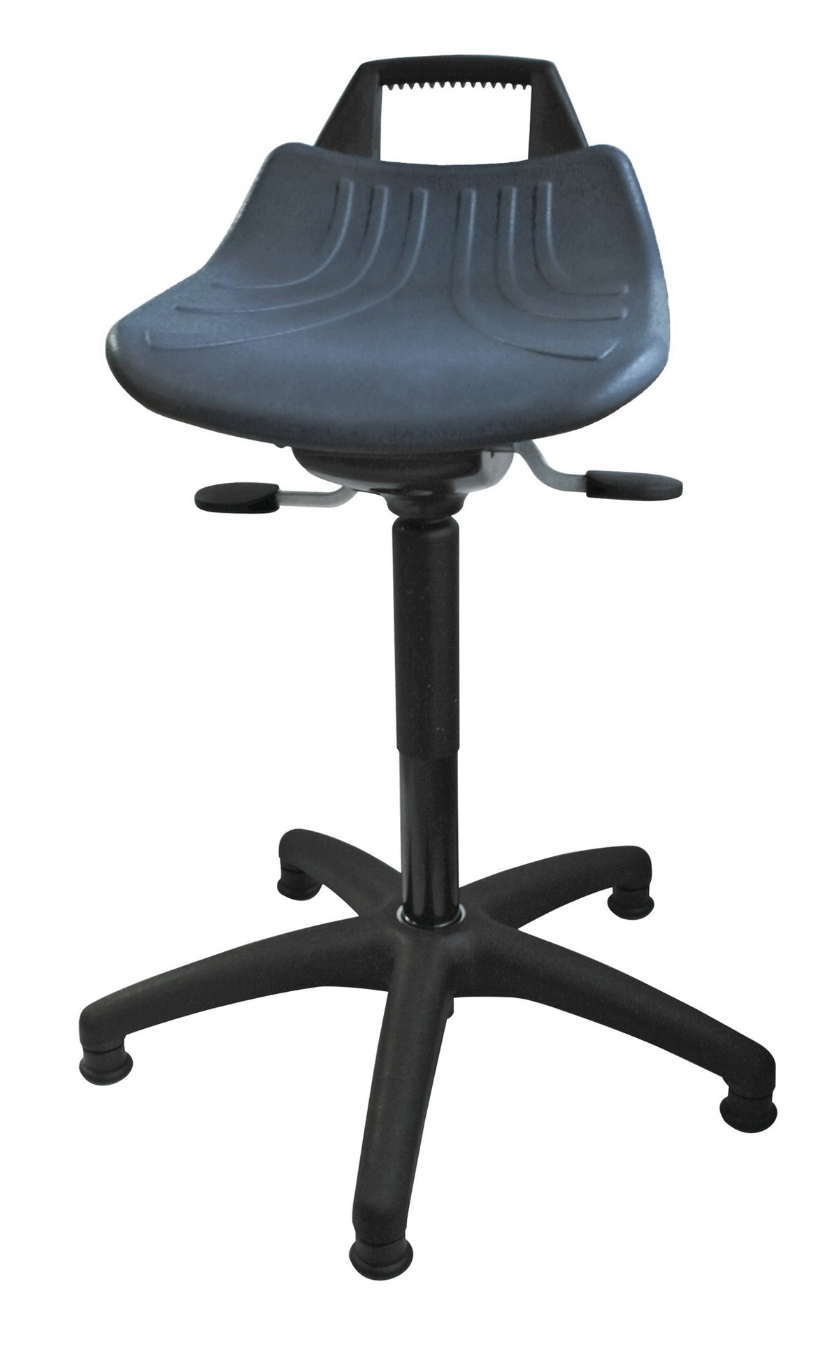 LOTZ Drehhocker mit Bodengleitern – PU-Schaum blau, Sitzhöhe 490–680 mm