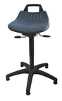 LOTZ Drehhocker mit Bodengleitern – PU-Schaum blau, Sitzhöhe 490–680 mm