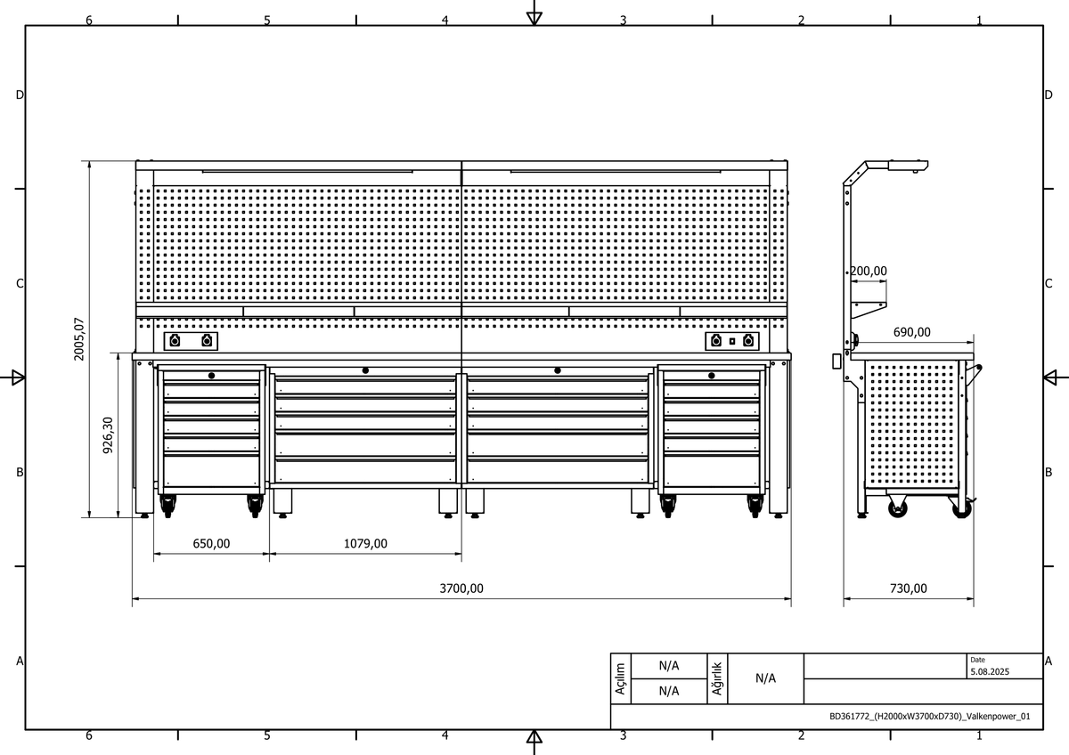 Bullram Profi Werkbank mit 20 Schubladen 3700 × 730 × 2005 mm – WBG07