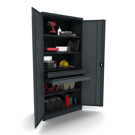 Bullram TOOLBOX4YOU Metall-Werkzeugschrank 2-türig mit 2 Schubladen und 3 Fachböden - BG95D2L