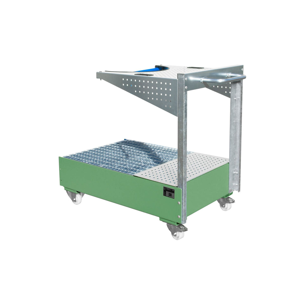 BAUER Südlohn Fahrbare Auffangwanne mit Lochplattenwand Typ LPW 200-4 RAL 6011 Resedagrün - Art.-Nr. 4447-61-0000-4