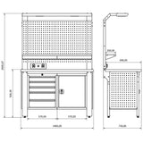 Bullram TOOLBOX4YOU 140cm Profi Werkbank mit Schubladen und Rückwand WBG01 - 1400x730x2050mm