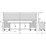 Bullram TOOLBOX4YOU 370cm Profi Werkbank mit Schubladen und Rückwand 3700x730x205mm - WBG03