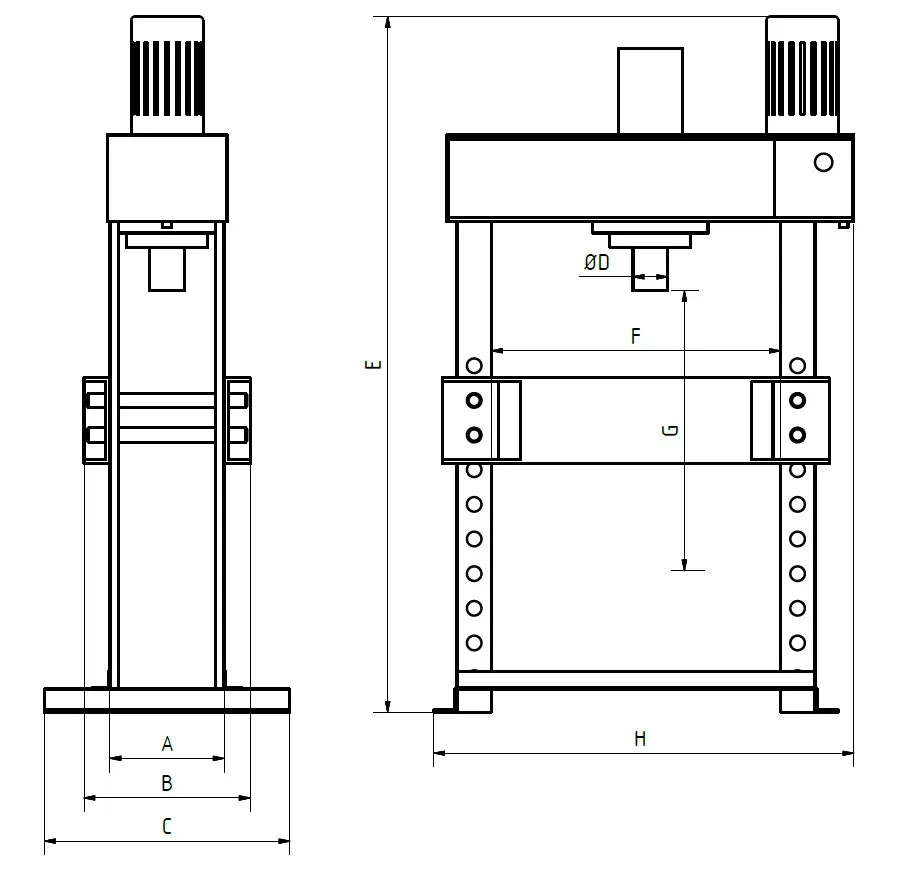 Tigermetal Hydraulische Werkstattpresse 30 Tonnen mit Handrad - TMWH30K