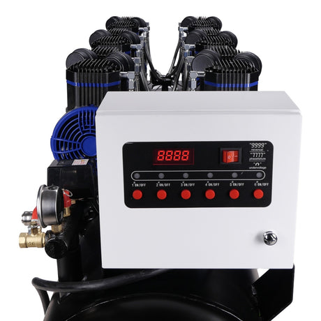 AirPro Profi 720 L/min Ölfreier Flüsterkompressor, Silent Kompressor - 6x2 PS - 280 L Tankvolumen - 400V - CP90P6T280