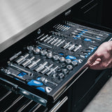 BUNKER 196cm Modulare Werkstatteinrichtung Werkbank mit Edelstahl-Arbeitsplatte - 11-teilig - D04503