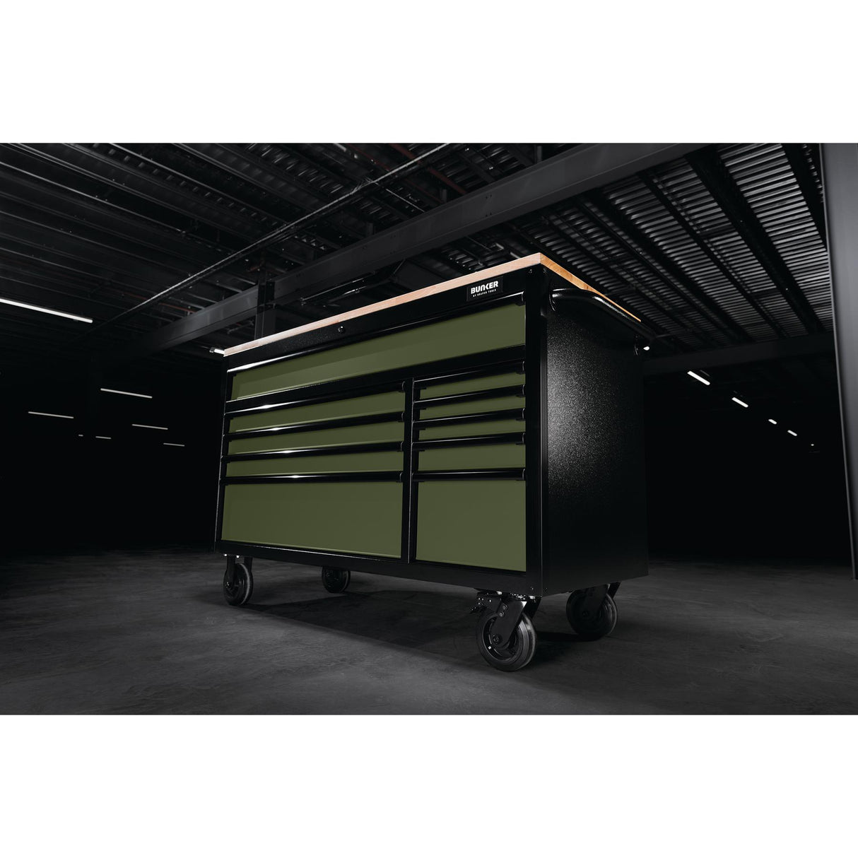 BUNKER Profi Werkbank mit Rollen 56 Zoll, 155 cm - Blau - Werkbank mit Schubladen - 10 Schubladen - D08236