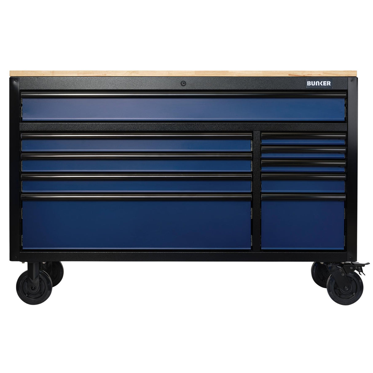 BUNKER Profi Werkbank 56 Zoll, 155 cm - Blau - Werkbank mit Schubladen - 10 - Werkbank mit Rollen - D08237