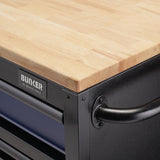 BUNKER Profi Werkbank 56 Zoll, 155 cm - Blau - Werkbank mit Schubladen - 10 - Werkbank mit Rollen - D08237