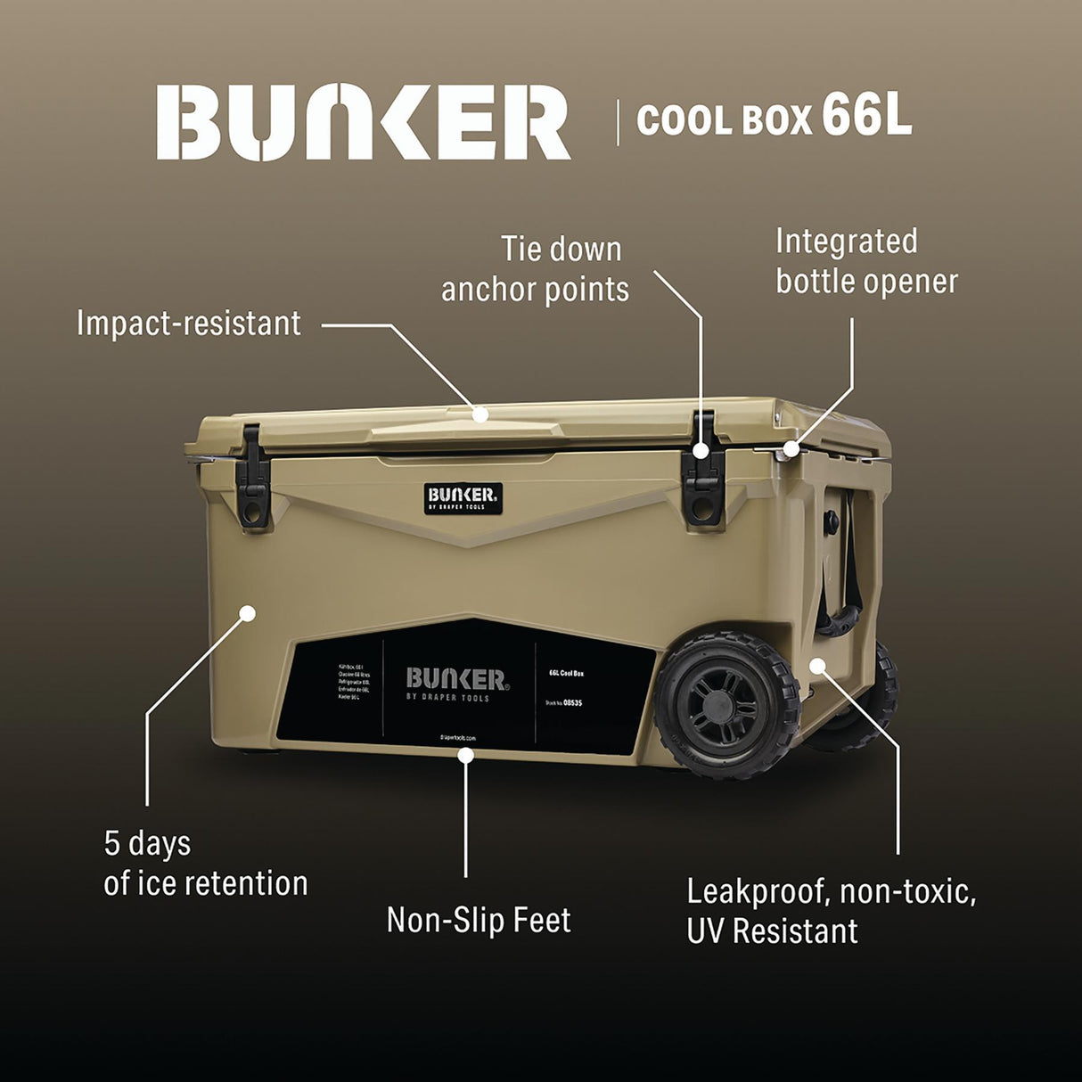 BUNKER Kühlbox 66L, Leistungsstarke Kühlung für Outdoor-Abenteuer - D08535