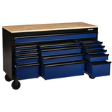 BUNKER Profi Werkbank mit Rollen 61 Zoll, 155 cm - Blau - Werkbank mit Schubladen - 15 Schubladen - D10747