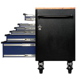 BUNKER Profi Werkbank mit Rollen 61 Zoll, 155 cm - Blau - Werkbank mit Schubladen - 15 Schubladen - D10747