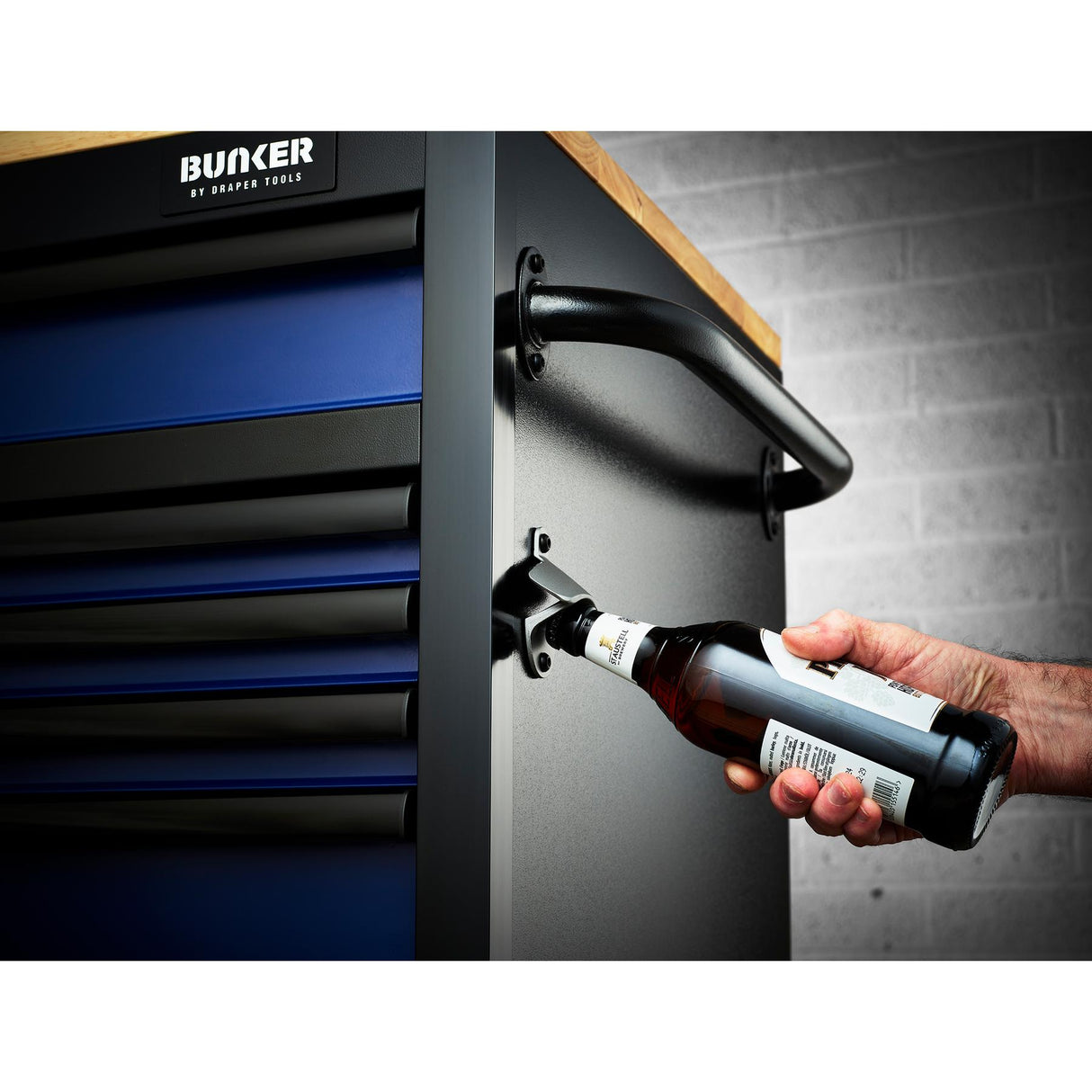 BUNKER Profi Werkbank mit Rollen 61 Zoll, 155 cm - Blau - Werkbank mit Schubladen - 15 Schubladen - D10747