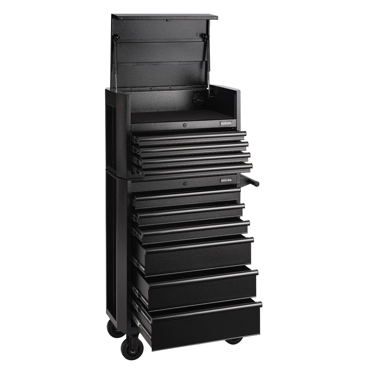 BUNKER Werkzeugwagen mit Topcase, 10 Soft-Close-Schubladen, 660mm, schwarz D24247