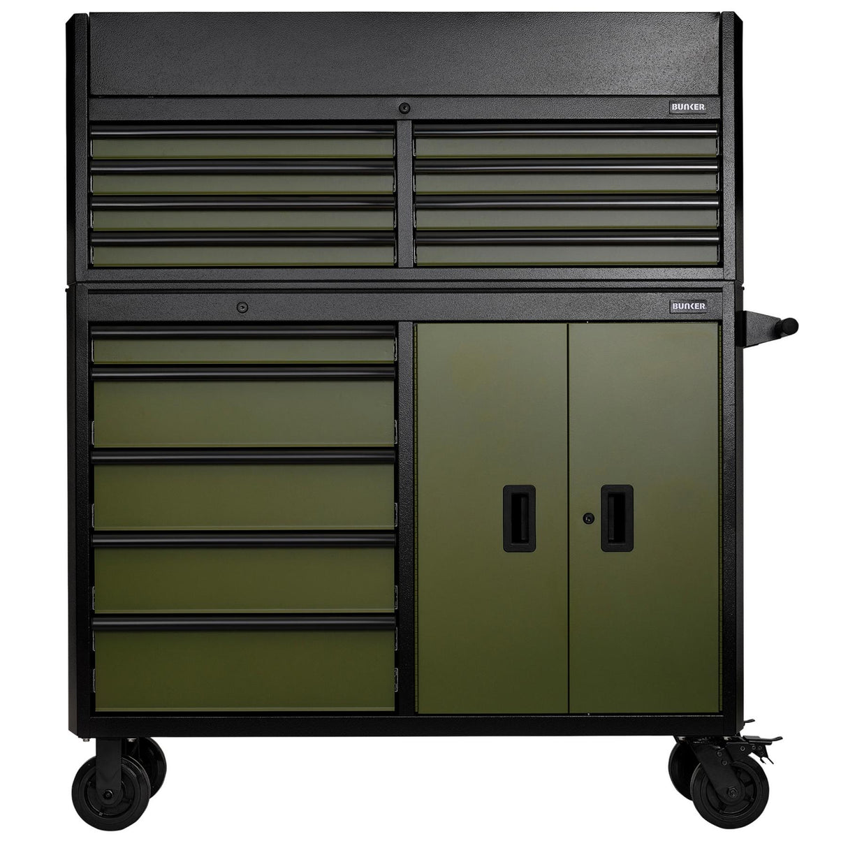 BUNKER Werkzeugwagen mit Topcase, 13 Soft-Close-Schubladen, 131cm, grün D24255