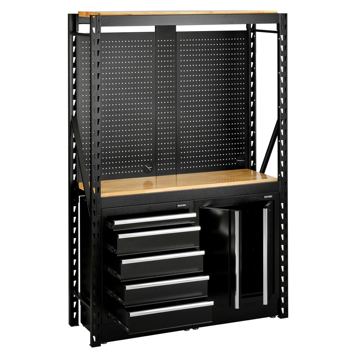 BUNKER Modular Regalsystem Combo Werkstatteinrichtung Regal Werkbank mit Hartholz-Arbeitsplatte - 15-teilig - D27912